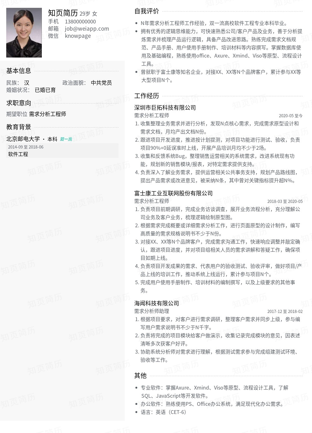 简历模板,个人简历模板大全,专业简历模板免费下载-知页简历